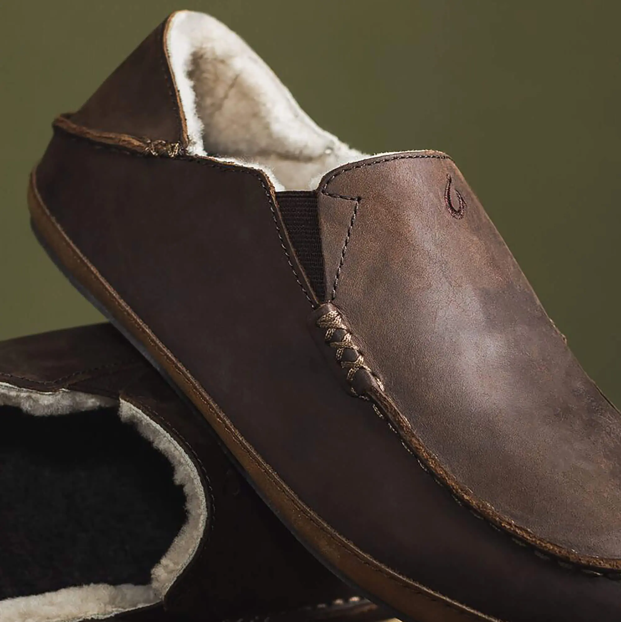 Molo Men's Nubuck Leather Slippers - Dark Wood - Image 3