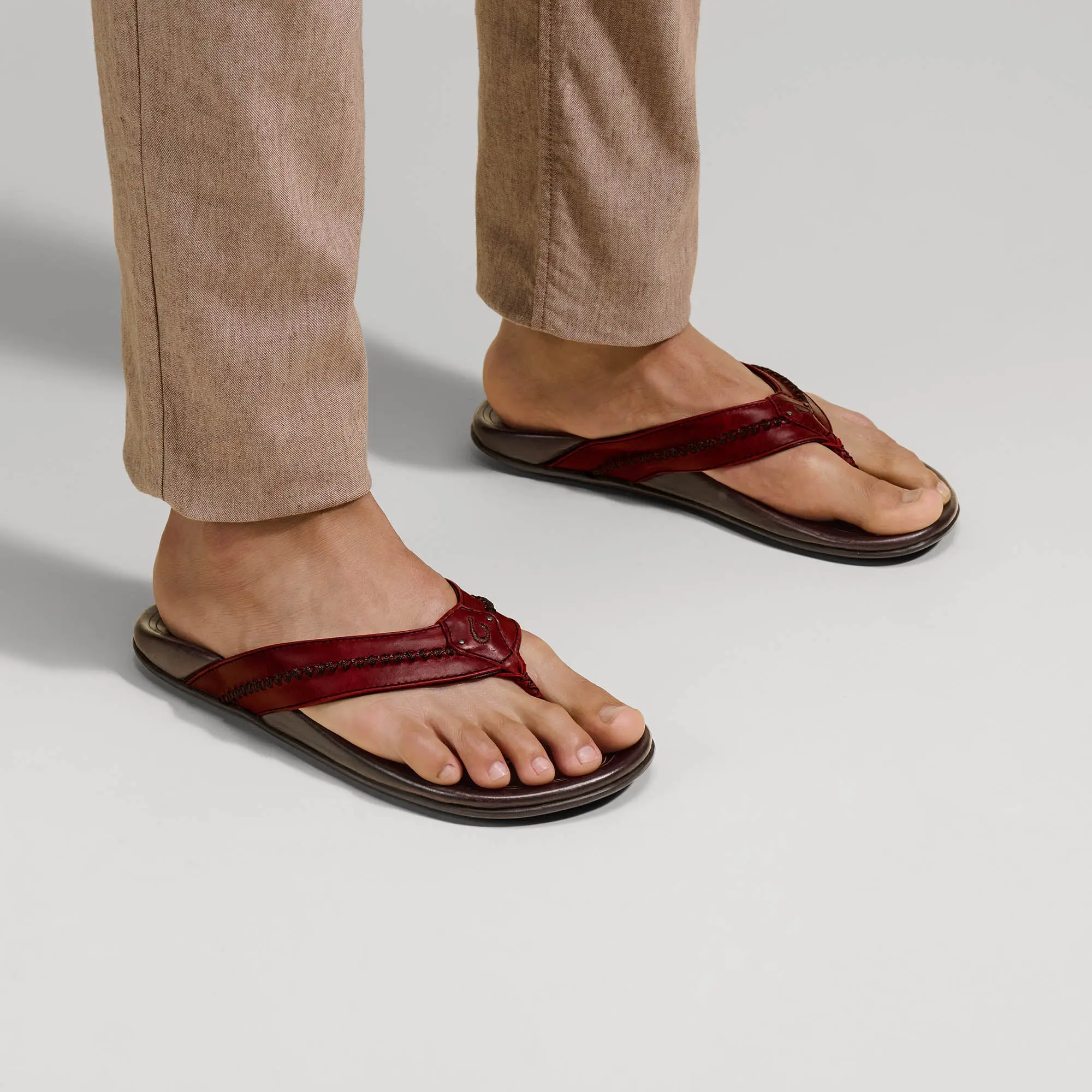 Mea Ola Men's Leather Beach Sandals - Terra / Dark Wood - Image 2
