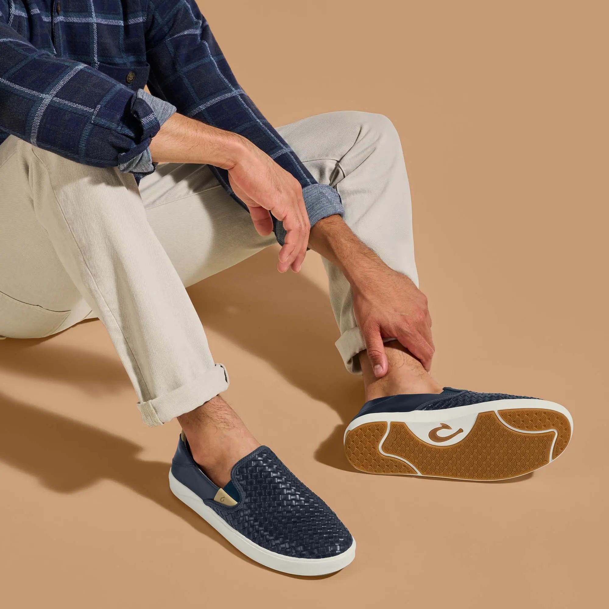 Lae'ahi Lauhala Men's Leather Slip-Ons - Trench Blue - Image 2