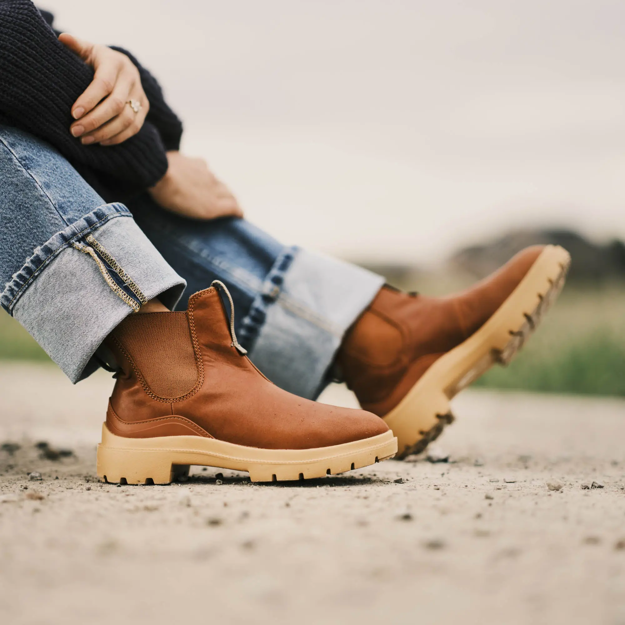 Hehi Women's Waterproof Leather Booties - Fox / Hunter - Image 2