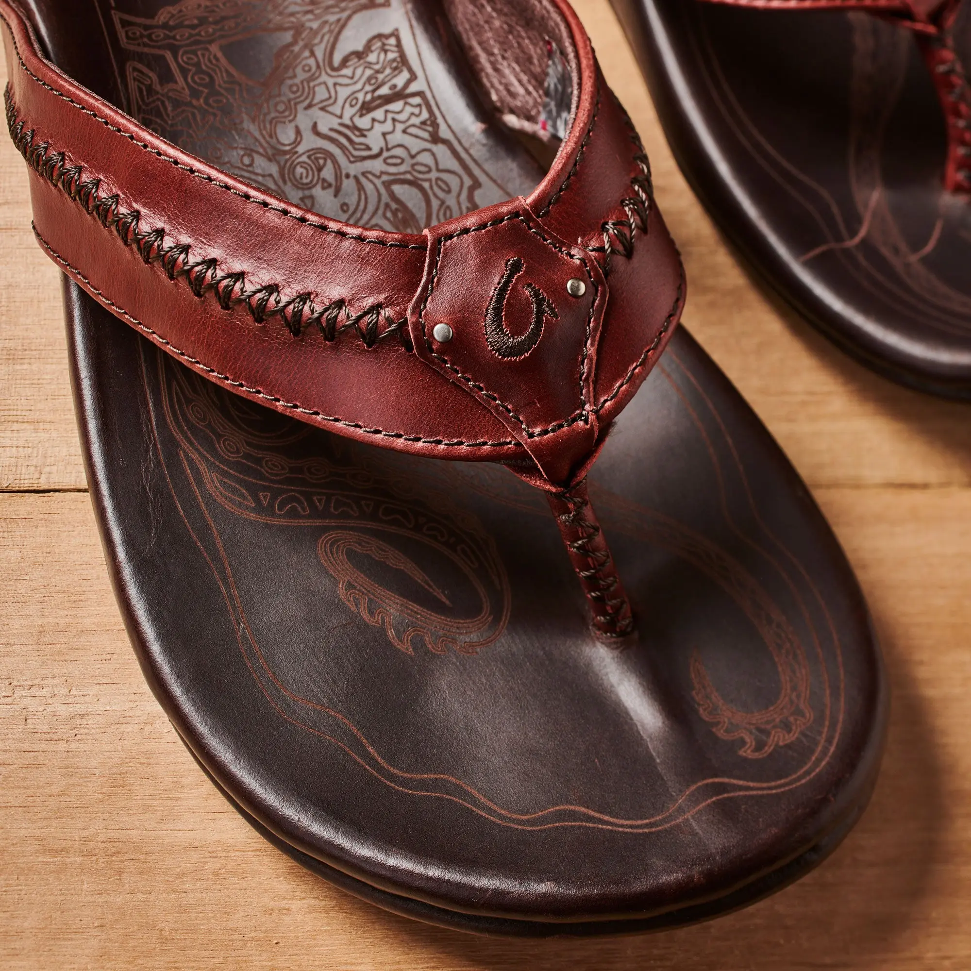 Mea Ola Men's Leather Beach Sandals - Terra / Dark Wood - Image 3