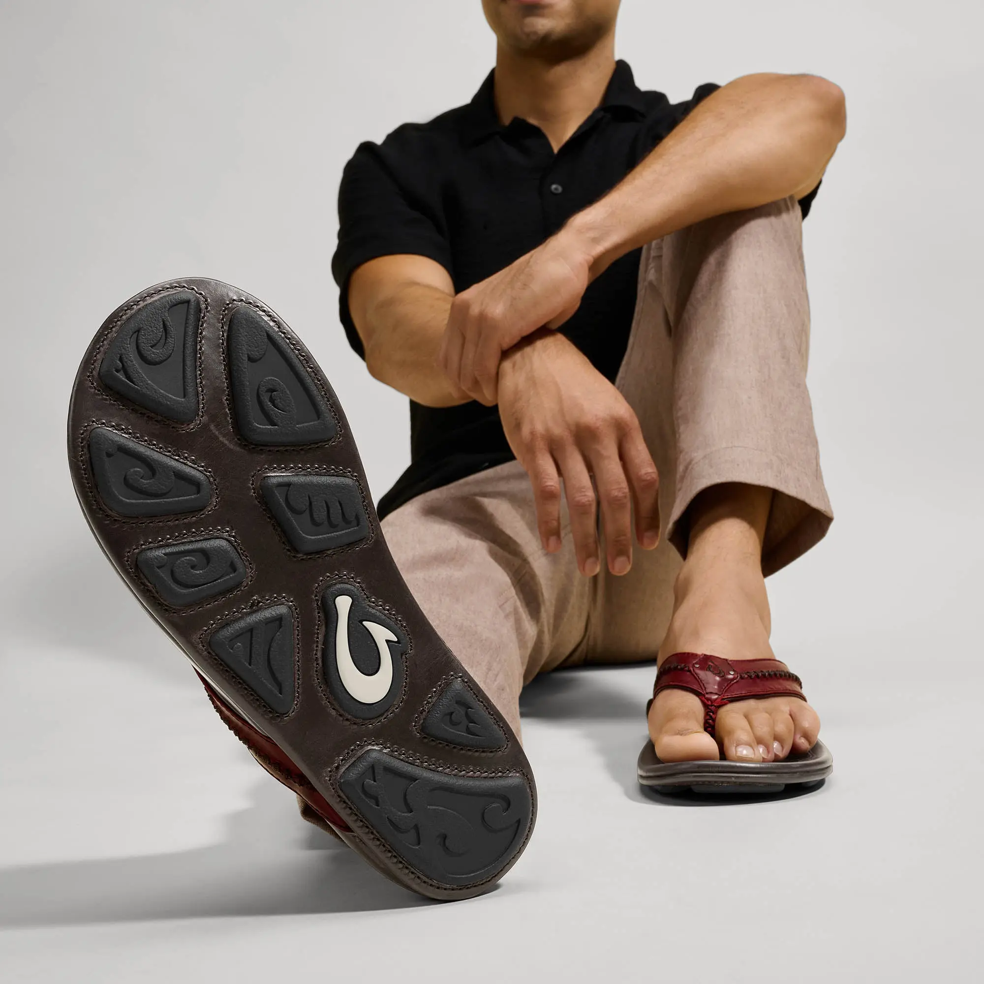 Mea Ola Men's Leather Beach Sandals - Terra / Dark Wood - Image 6