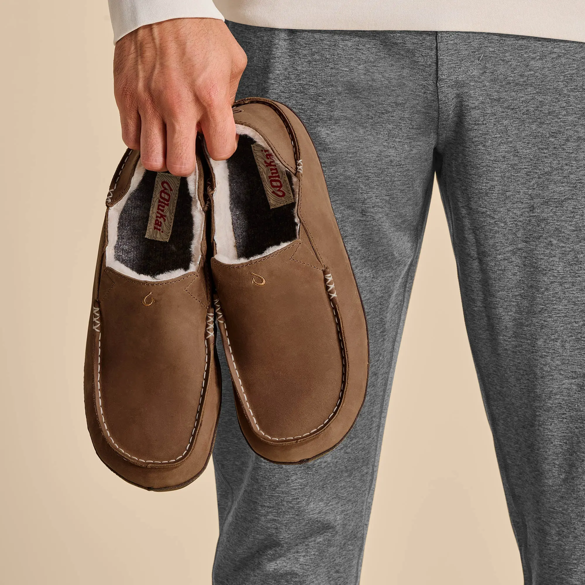 Molo Men's Leather Slippers - Toffee / Dark Wood - Image 4