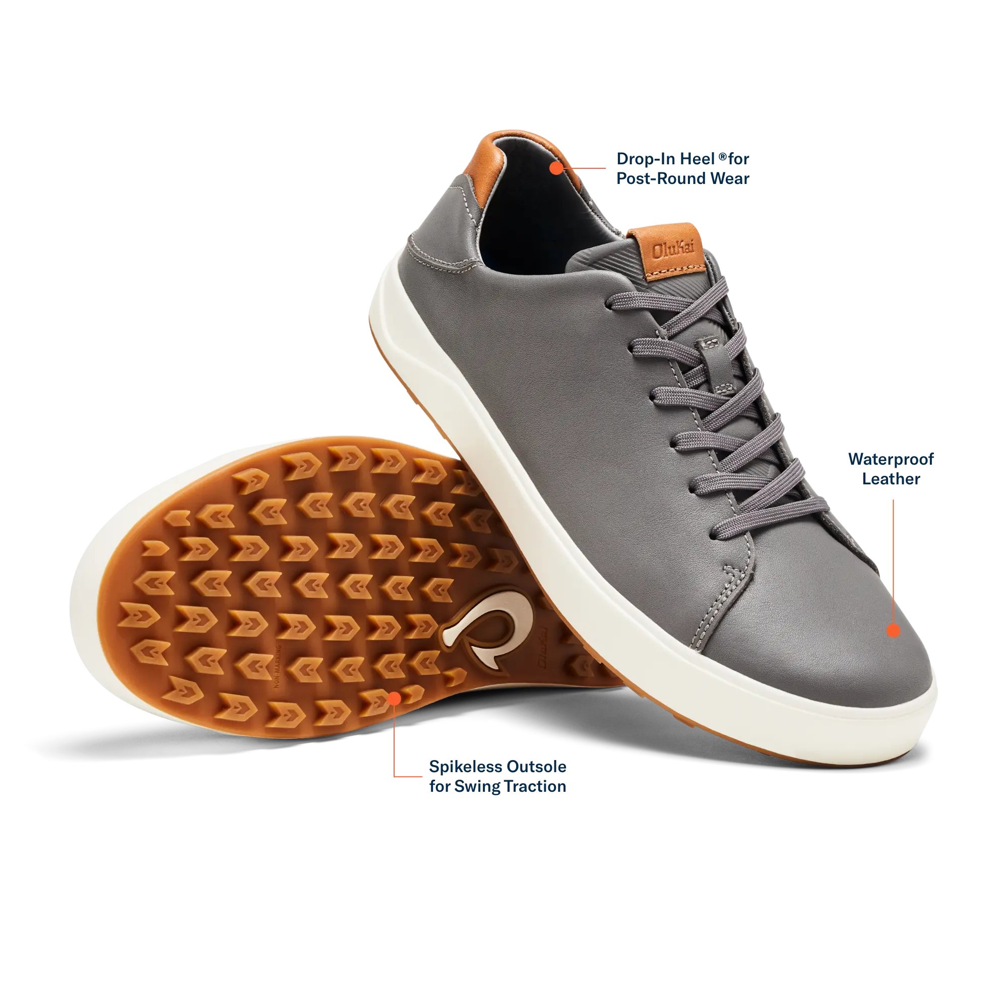 Wai'alae Men's Waterproof Leather Golf Shoes - Stone - Image 3